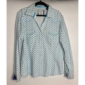 Panhandle Slim Shirt Womens M Teal Paisley Pearl Snap Western